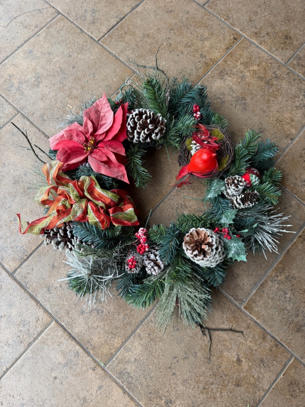 Festive 3 holiday wreaths set -Decorative Pine & Pinecone Door Accent